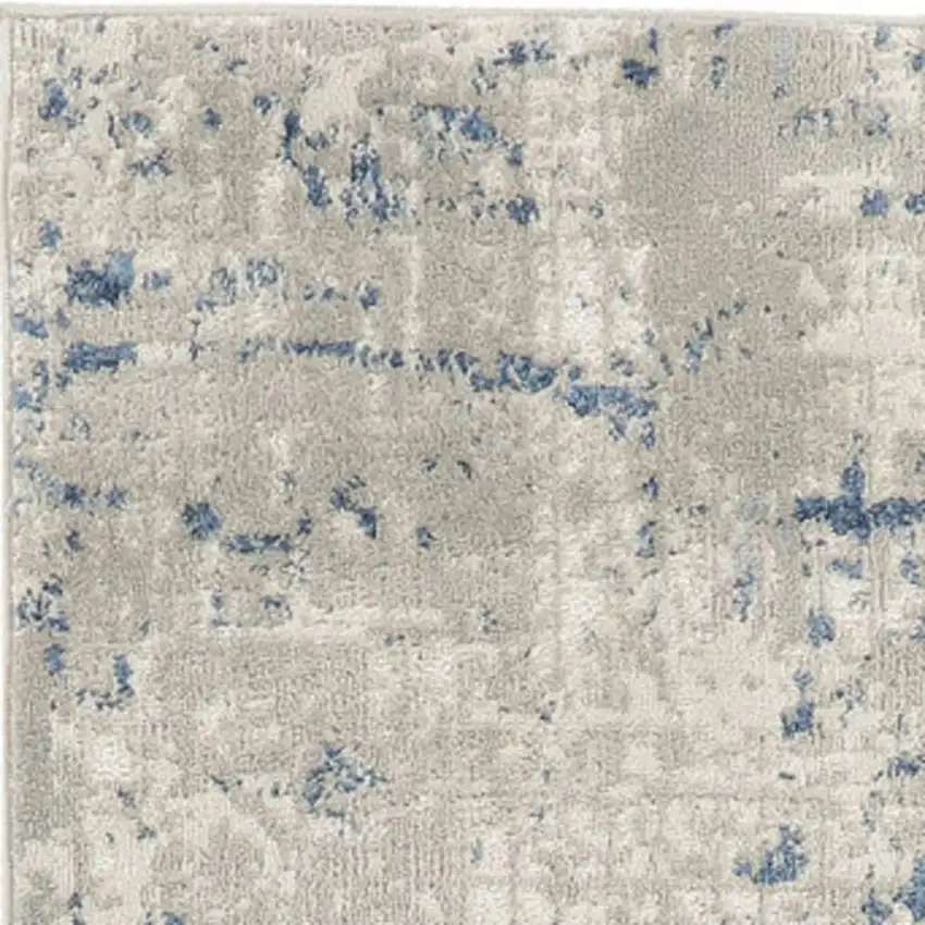 10' Blue and Gray Abstract Power Loom Runner Rug Photo 1