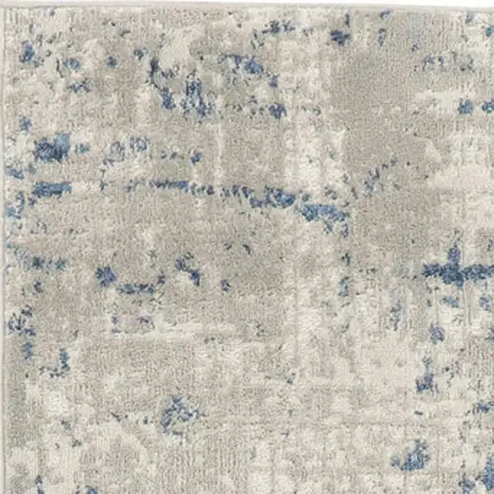 12' Blue and Gray Abstract Power Loom Runner Rug Photo 1