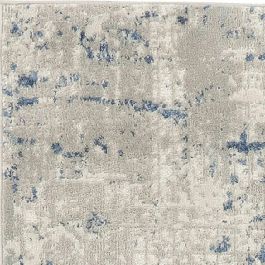 12' Blue and Gray Abstract Power Loom Runner Rug Photo 1