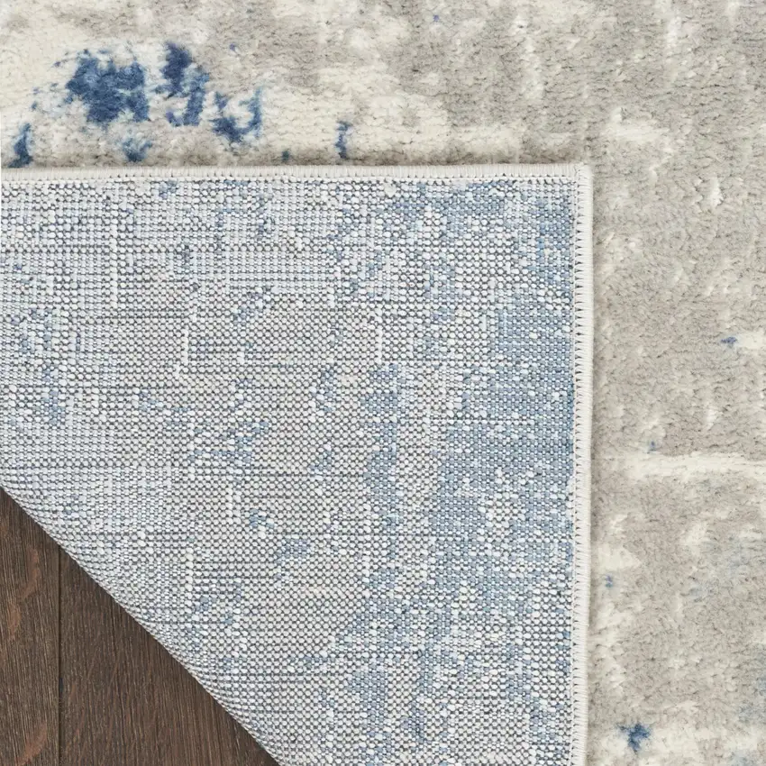 12' Blue and Gray Abstract Power Loom Runner Rug Photo 9