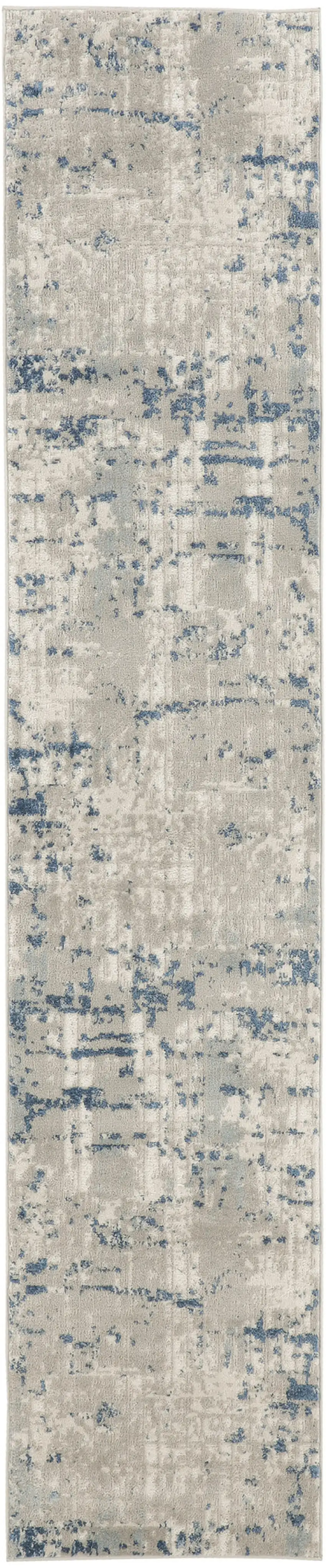12' Blue and Gray Abstract Power Loom Runner Rug Photo 4