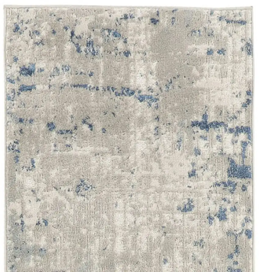 12' Blue and Gray Abstract Power Loom Runner Rug Photo 3
