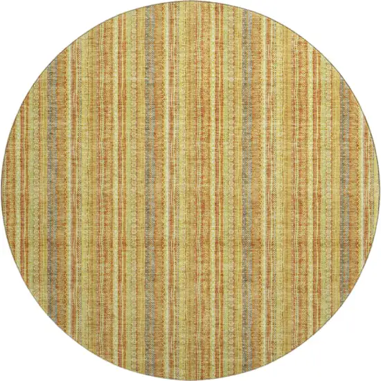 8' Amber And Artichoke Green Striped Washable Round Rug With UV Protection Photo 1