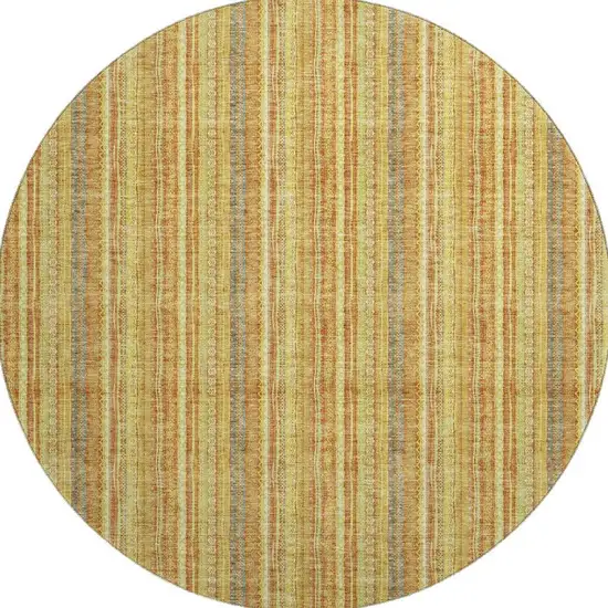 8' Amber And Artichoke Green Striped Washable Round Rug With UV Protection Photo 2