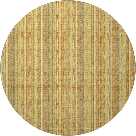 8' Amber And Artichoke Green Striped Washable Round Rug With UV Protection Photo 3