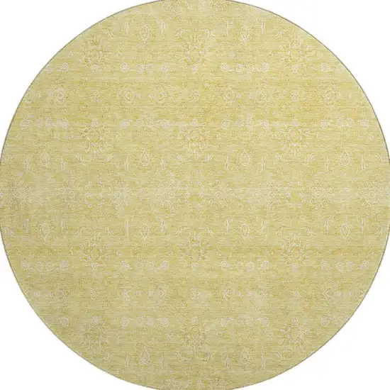 8' Amber And Ivory Floral Washable Round Rug With UV Protection Photo 1