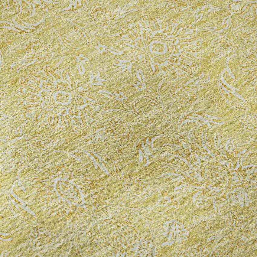 8' Amber And Ivory Floral Washable Round Rug With UV Protection Photo 8