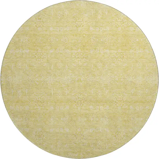 8' Amber And Ivory Floral Washable Round Rug With UV Protection Photo 6
