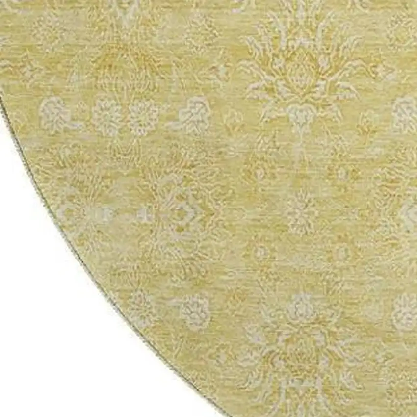 8' Amber And Ivory Floral Washable Round Rug With UV Protection Photo 3