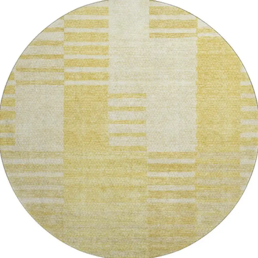 8' Amber And Ivory Striped Washable Round Rug With UV Protection Photo 4