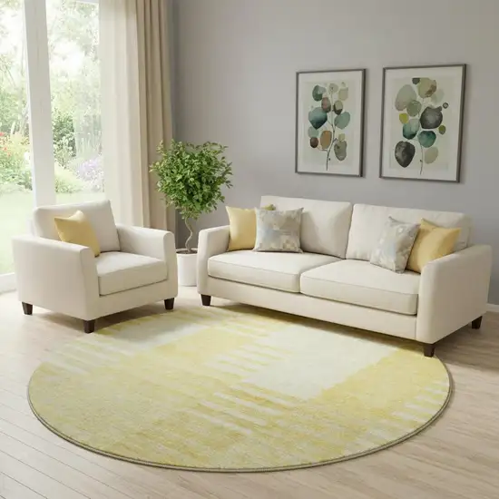 8' Amber And Ivory Striped Washable Round Rug With UV Protection Photo 1