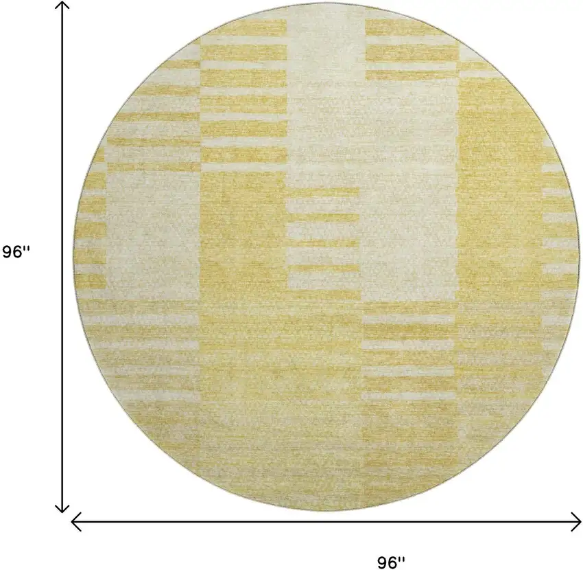 8' Amber And Ivory Striped Washable Round Rug With UV Protection Photo 6