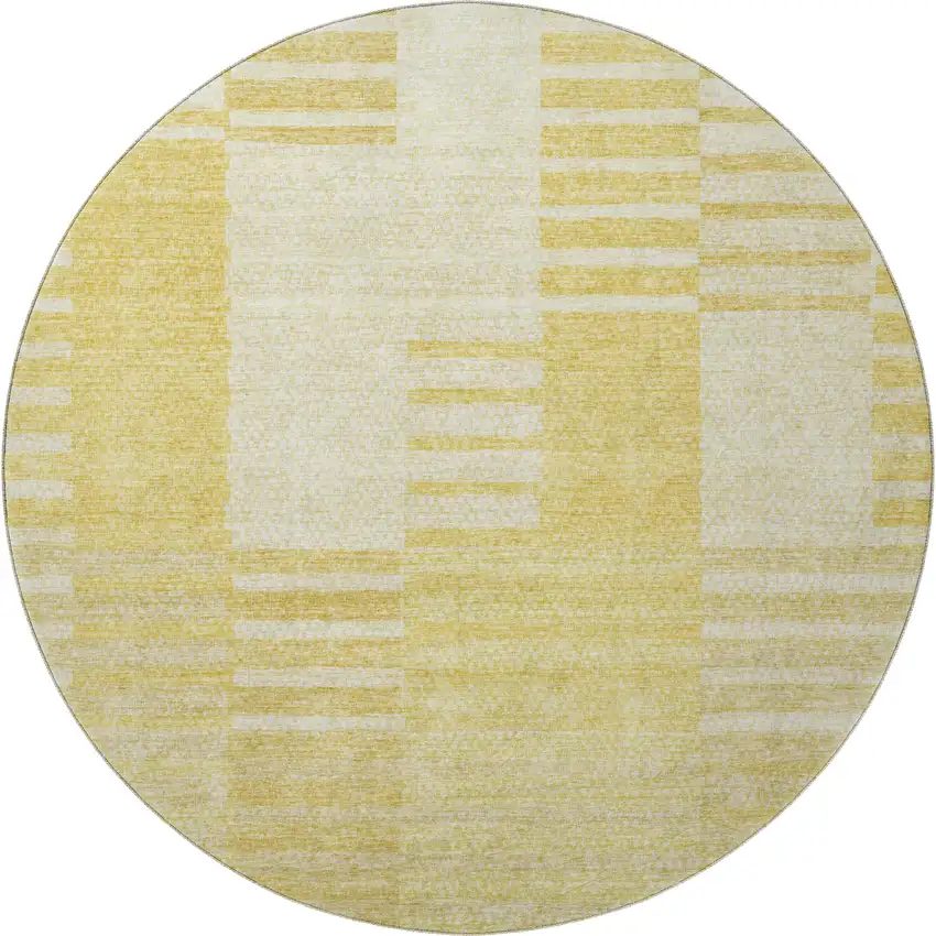 8' Amber And Ivory Striped Washable Round Rug With UV Protection Photo 3