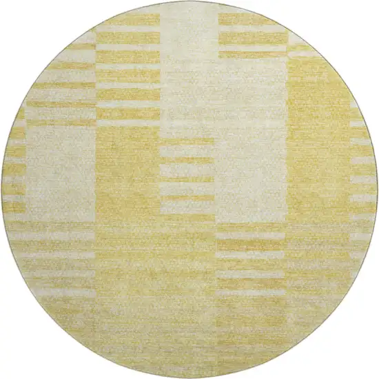 8' Amber And Ivory Striped Washable Round Rug With UV Protection Photo 1