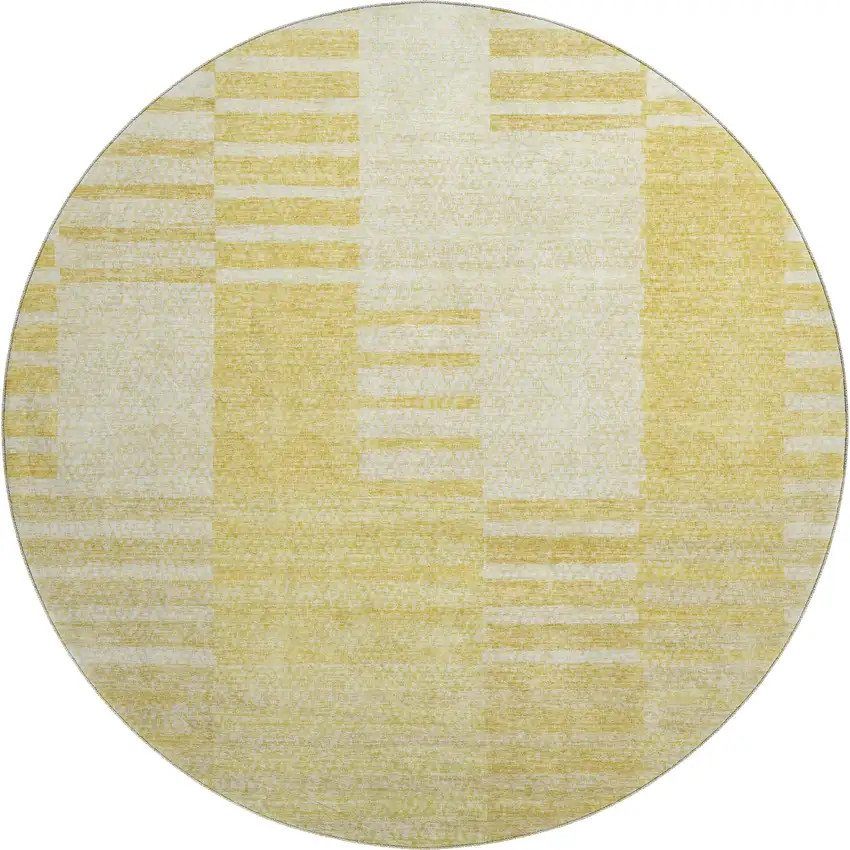 8' Amber And Ivory Striped Washable Round Rug With UV Protection Photo 1