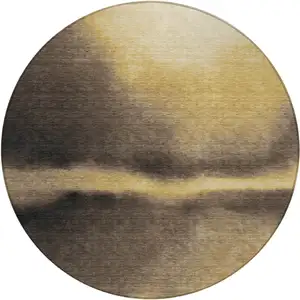 Photo of 8' Amber Black And Brown Round Abstract Washable Indoor Outdoor Area Rug