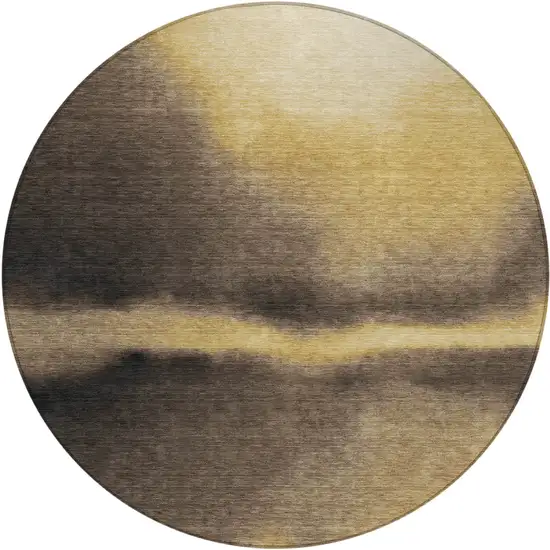 8' Amber Black And Brown Round Abstract Washable Indoor Outdoor Area Rug Photo 1