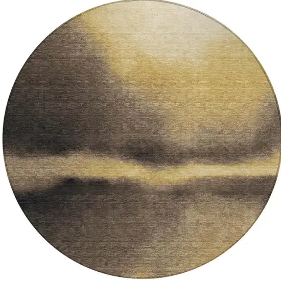 8' Amber Black And Brown Round Abstract Washable Indoor Outdoor Area Rug Photo 3