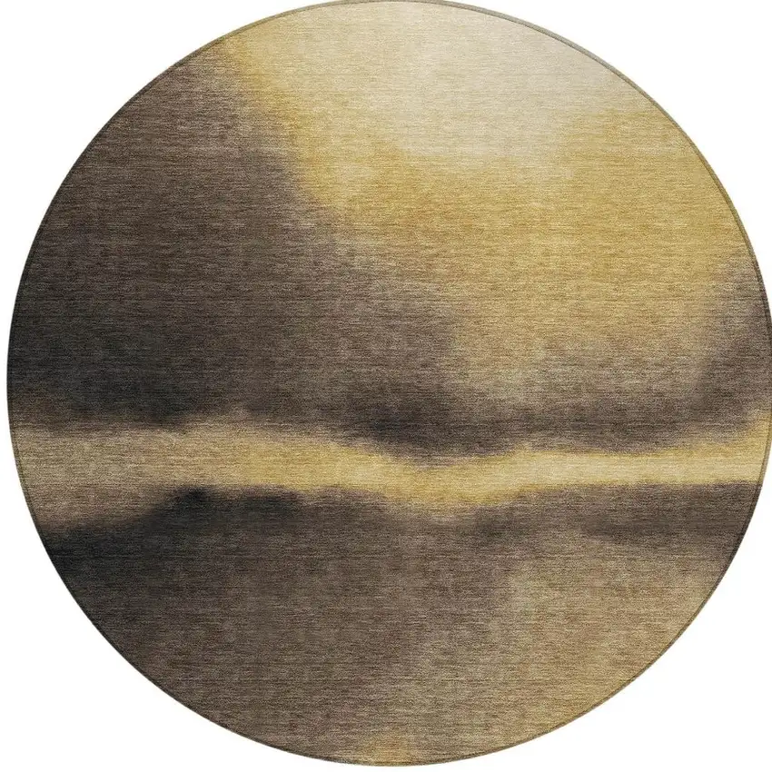 8' Amber Black And Brown Round Abstract Washable Indoor Outdoor Area Rug Photo 3