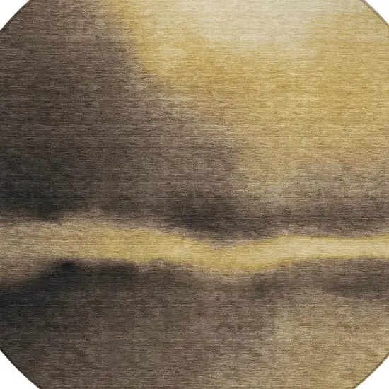 8' Amber Black And Brown Round Abstract Washable Indoor Outdoor Area Rug Photo 2