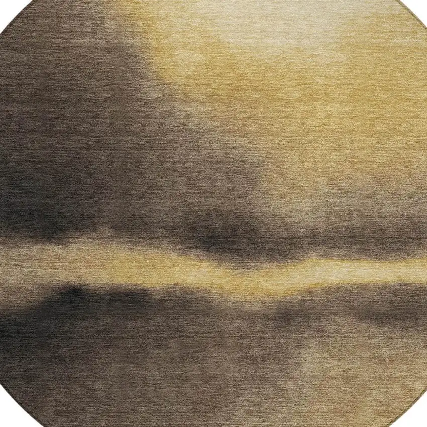 8' Amber Black And Brown Round Abstract Washable Indoor Outdoor Area Rug Photo 2