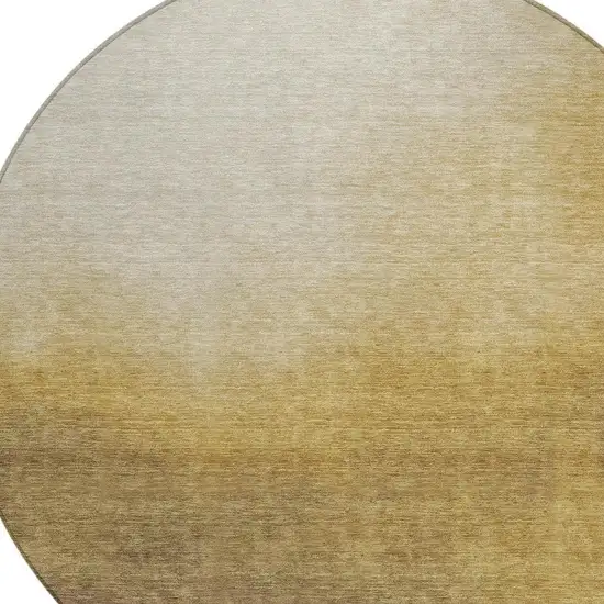 8' Amber Brown And Ivory Round Abstract Washable Indoor Outdoor Area Rug Photo 2