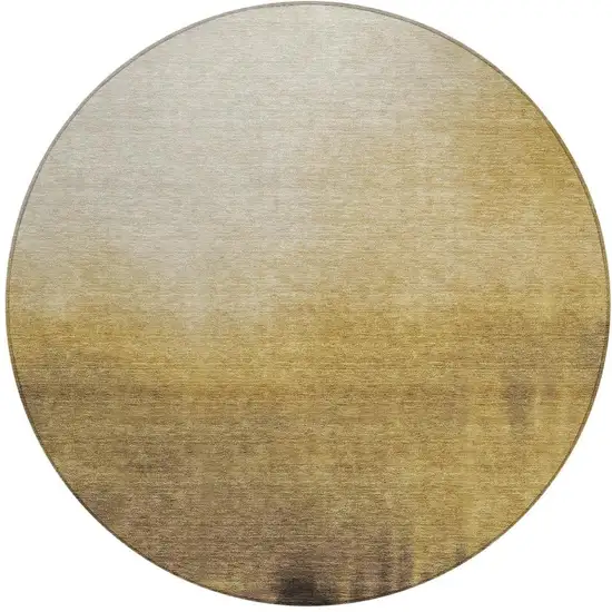 8' Amber Brown And Ivory Round Abstract Washable Indoor Outdoor Area Rug Photo 3