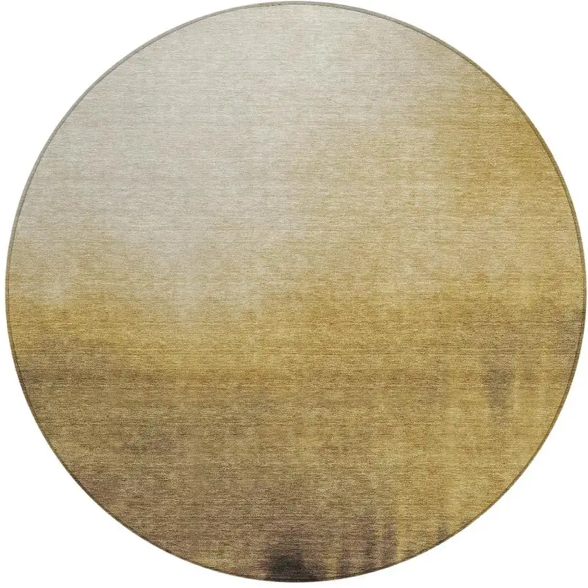 8' Amber Brown And Ivory Round Abstract Washable Indoor Outdoor Area Rug Photo 3