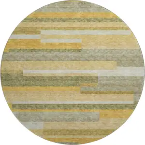 Photo of 8' Amber Ivory And Gray Striped Washable Round Rug With UV Protection