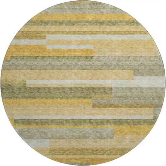 8' Amber Ivory And Gray Striped Washable Round Rug With UV Protection Photo 1