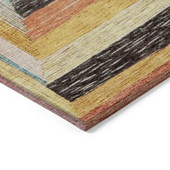 8' Amber Pink And Teal Blue Round Geometric Washable Indoor Outdoor Area Rug Photo 9