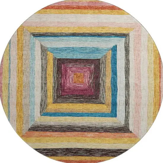 8' Amber Pink And Teal Geometric Washable Round Rug With UV Protection Photo 4