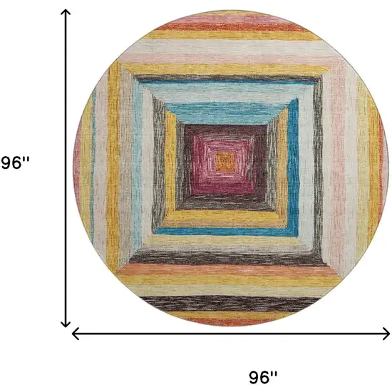 8' Amber Pink And Teal Geometric Washable Round Rug With UV Protection Photo 9