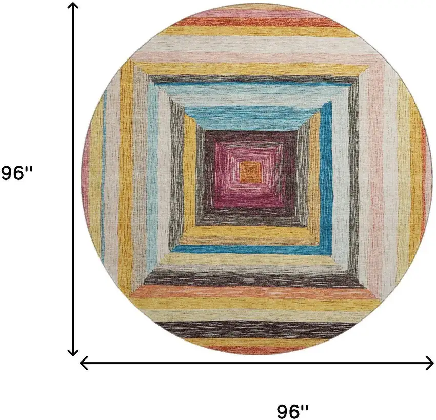 8' Amber Pink And Teal Geometric Washable Round Rug With UV Protection Photo 9