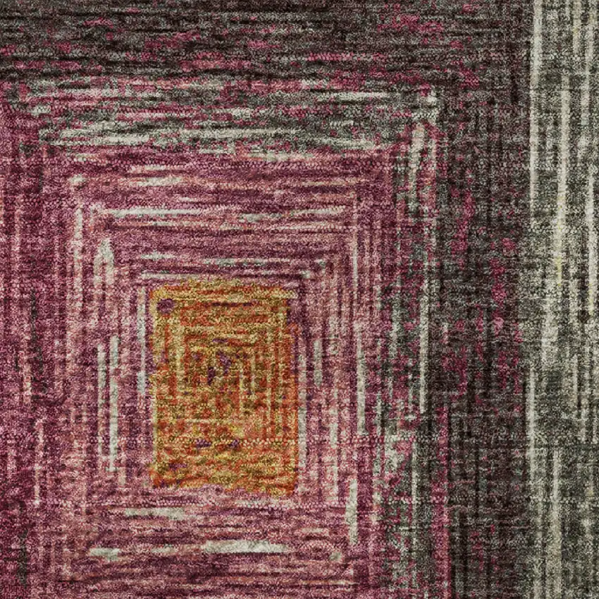 8' Amber Pink And Teal Geometric Washable Round Rug With UV Protection Photo 9