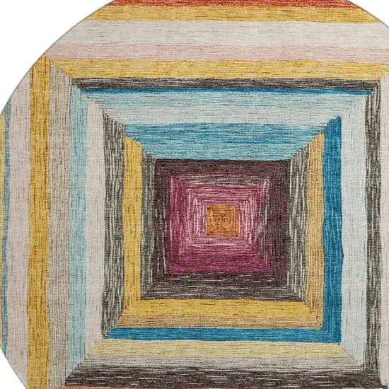 8' Amber Pink And Teal Geometric Washable Round Rug With UV Protection Photo 3