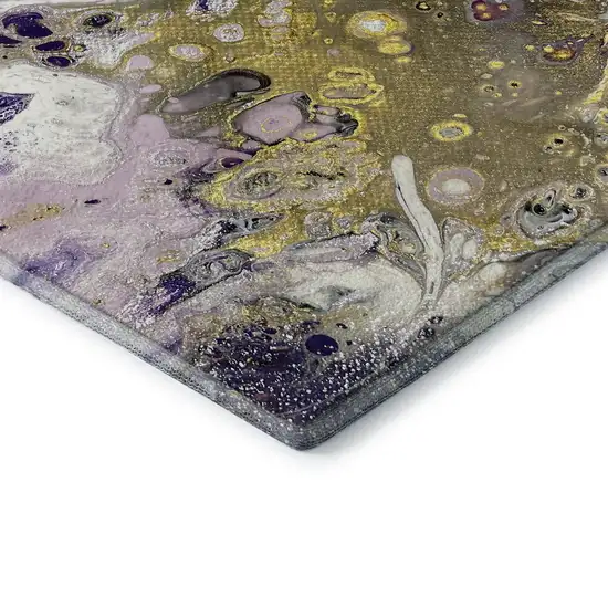 8' Amethyst Ivory And Gold Round Abstract Washable Indoor Outdoor Area Rug Photo 5