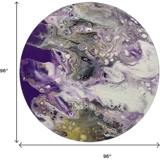 8' Amethyst Ivory And Gold Round Abstract Washable Indoor Outdoor Area Rug Photo 3