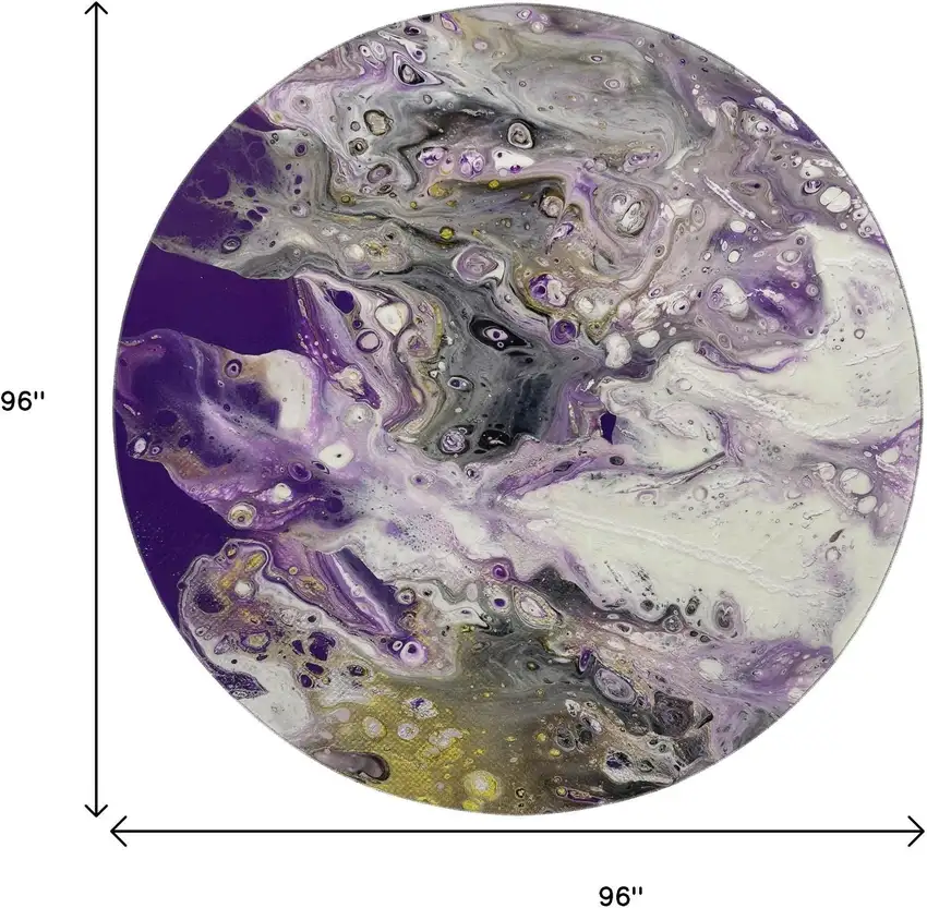 8' Amethyst Ivory And Gold Round Abstract Washable Indoor Outdoor Area Rug Photo 3