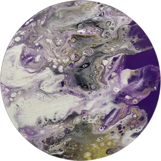 8' Amethyst Ivory And Gold Round Abstract Washable Indoor Outdoor Area Rug Photo 4