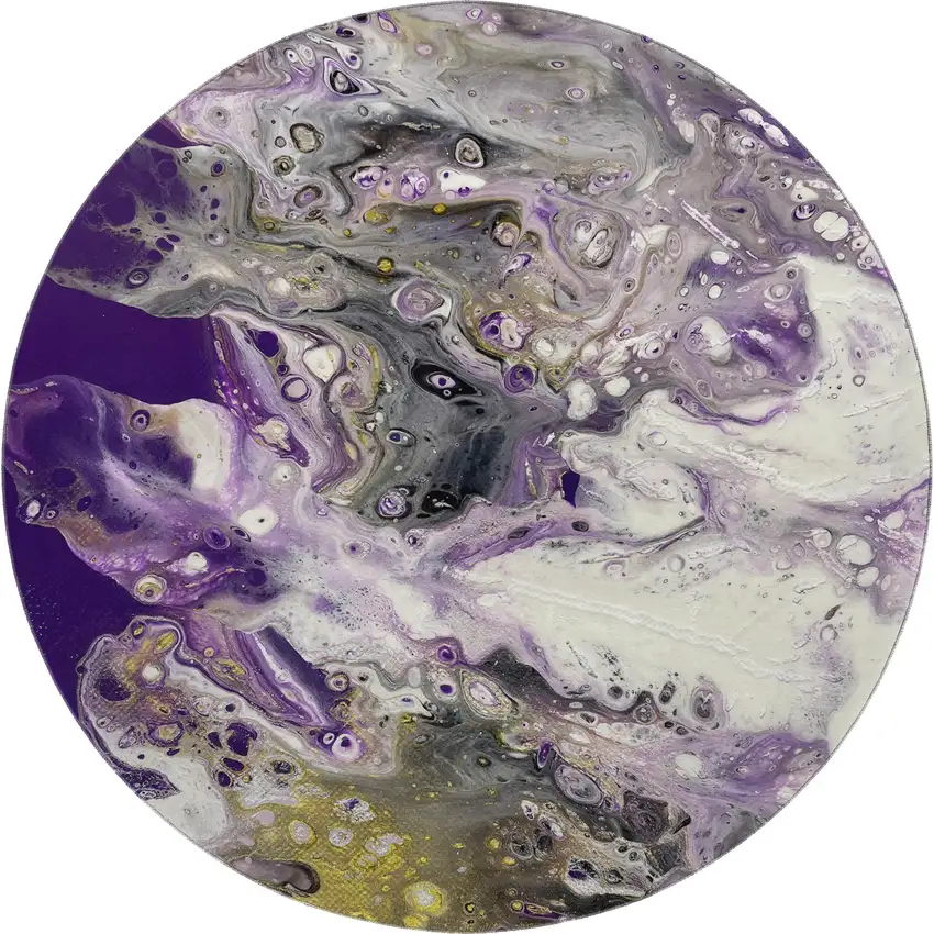 8' Amethyst Ivory And Gold Round Abstract Washable Indoor Outdoor Area Rug Photo 2