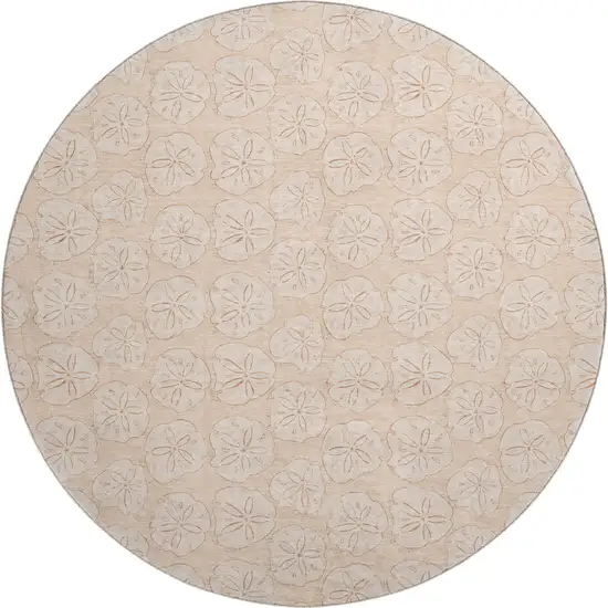 8' Apricot And Ivory Geometric Washable Round Rug With UV Protection Photo 1