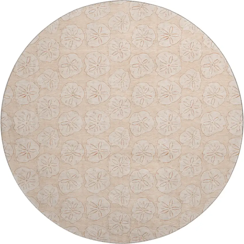 8' Apricot And Ivory Geometric Washable Round Rug With UV Protection Photo 1