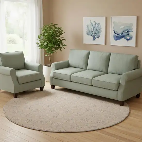 8' Apricot And Ivory Geometric Washable Round Rug With UV Protection Photo 1