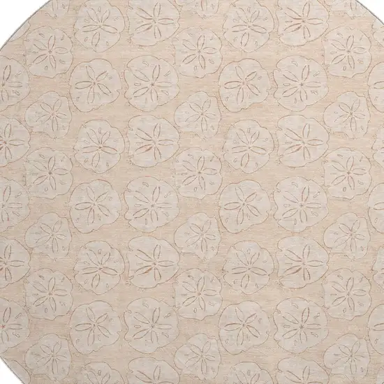 8' Apricot And Ivory Geometric Washable Round Rug With UV Protection Photo 3