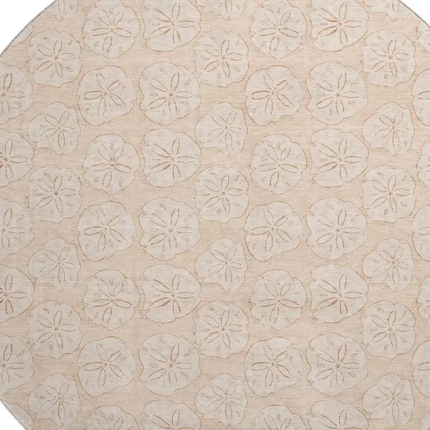 8' Apricot And Ivory Geometric Washable Round Rug With UV Protection Photo 3