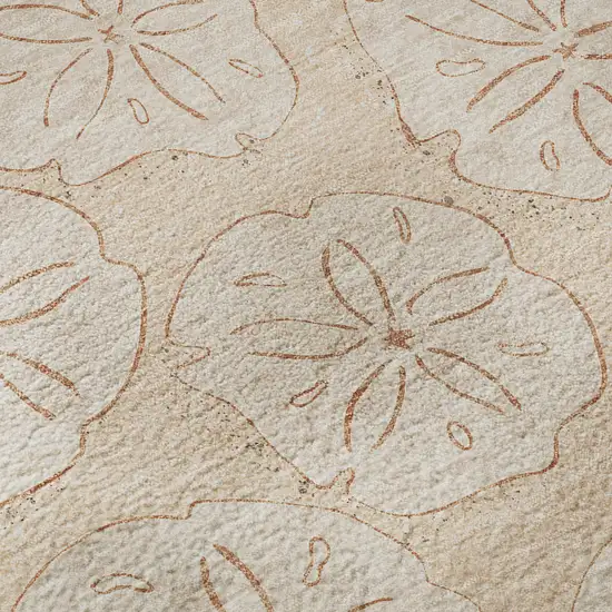 8' Apricot And Ivory Geometric Washable Round Rug With UV Protection Photo 9