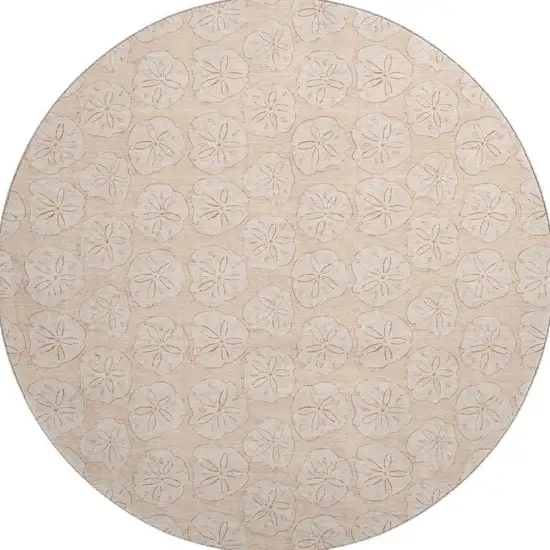 8' Apricot And Ivory Geometric Washable Round Rug With UV Protection Photo 4