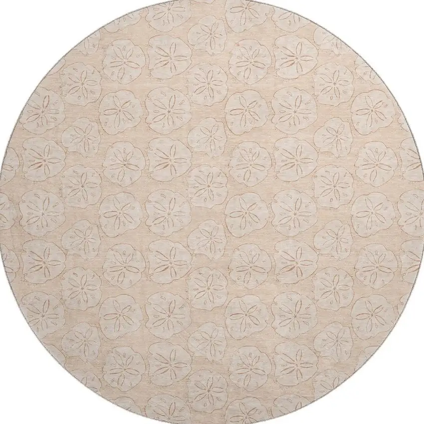 8' Apricot And Ivory Geometric Washable Round Rug With UV Protection Photo 4
