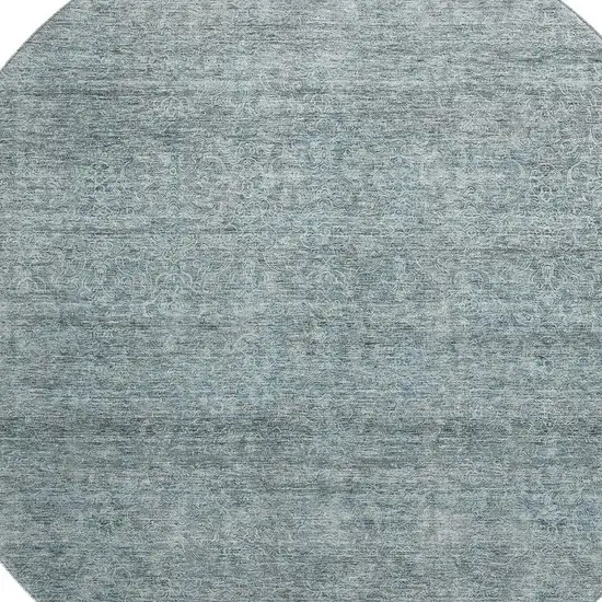 8' Aqua And Beige Abstract Washable Round Rug With UV Protection Photo 2